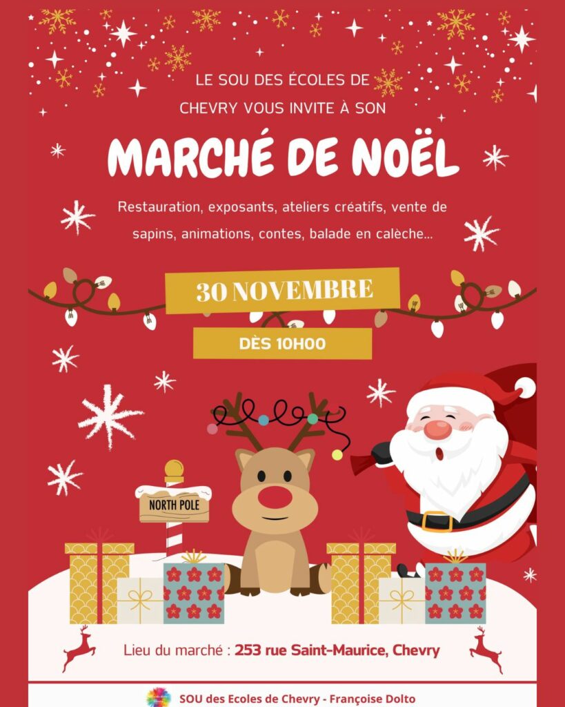 ONG PierMarc France Novembre 2024 Marché de Noel de Chevry - Ain - Affiche de Sou des Ecoles de Chevry